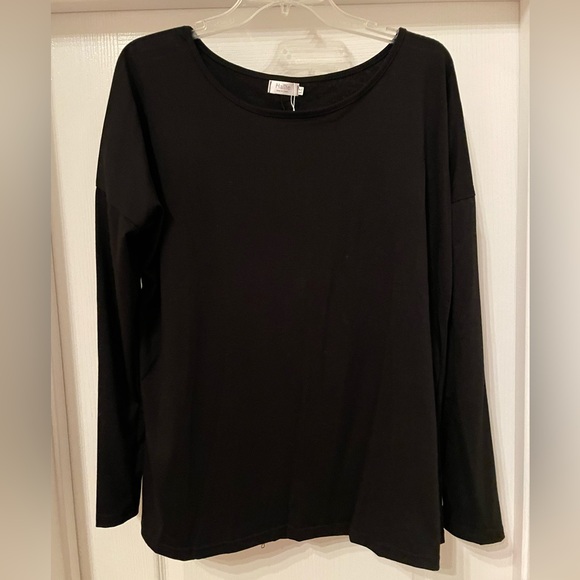 NWT Halife zipper back long sleeve scoop neck knit tee top size XLarge- black - Picture 2 of 9